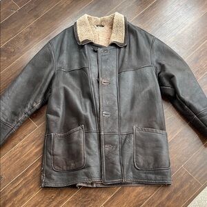 Men sheepskin leather shearling coat aviator style